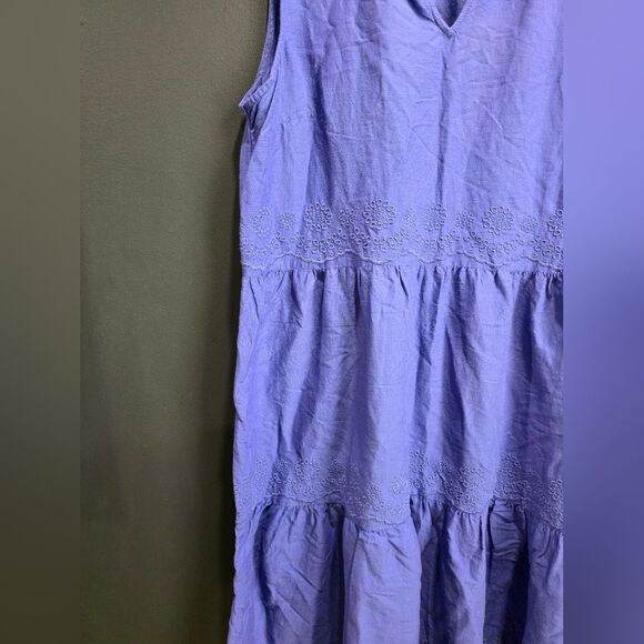 St. John's Bay Sleeveless Scalloped Embroidered A-Line Dress Cotton Sz L Purple - Picture 8 of 8